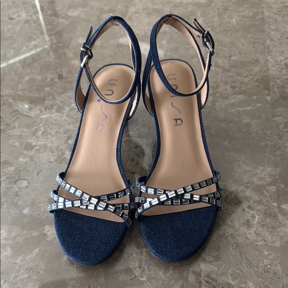 Denim Blue Strappy Heeled Sandals - Picture 2 of 3
